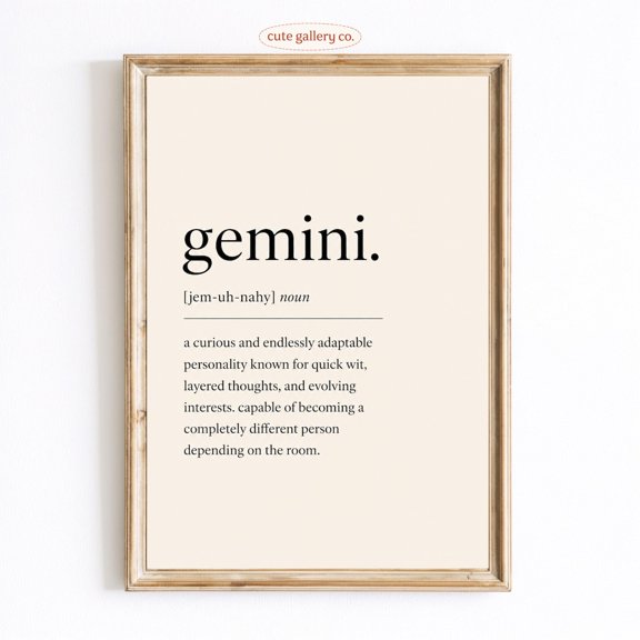 Gemini Definition Zodiac Typography Wall Art Home Decor Unframed Paper Print
