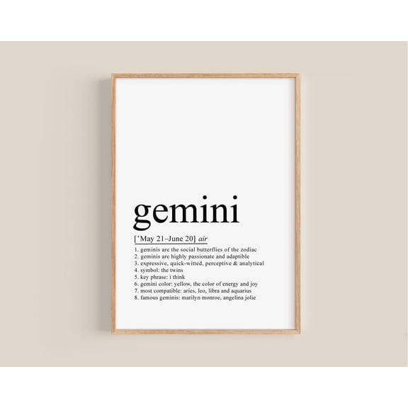 Gemini Definition Zodiac Wall Art, Unframed Paper Print Size 24x36