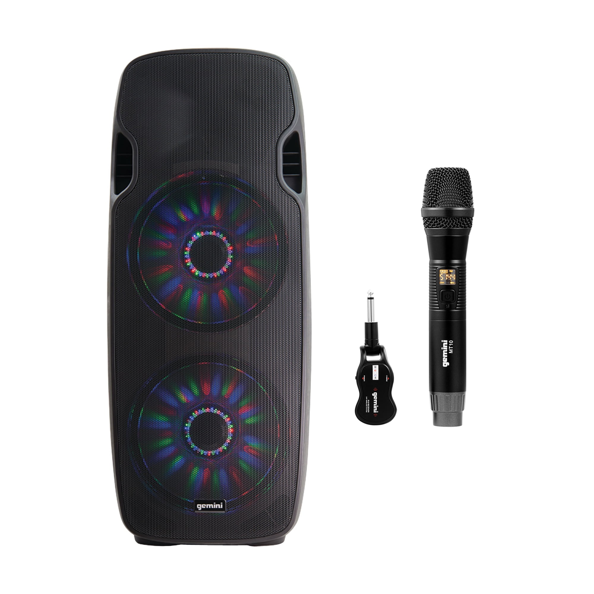 Gemini Dual 15" LED Bluetooth Powered Speaker & GMUM100 UHF Single