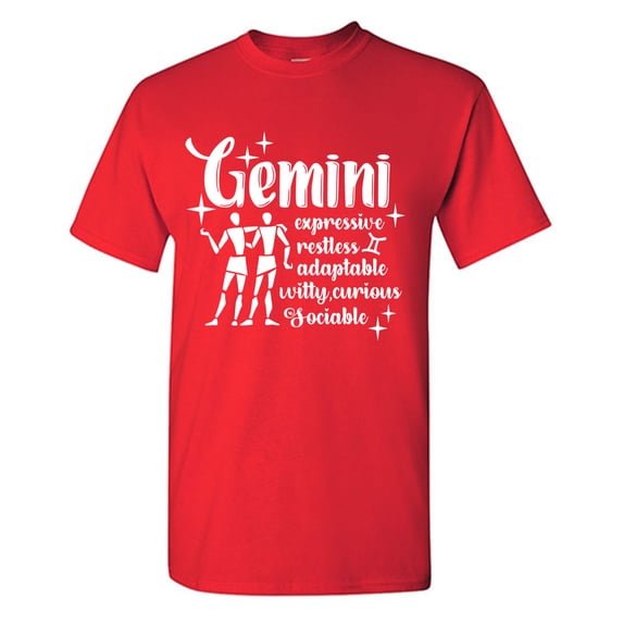 Gemini Expressive Restless Adaptable Witty Curious Sociable Sarcastic Humor Graphic Tees Gift For Mens Novelty Funny T Shirt