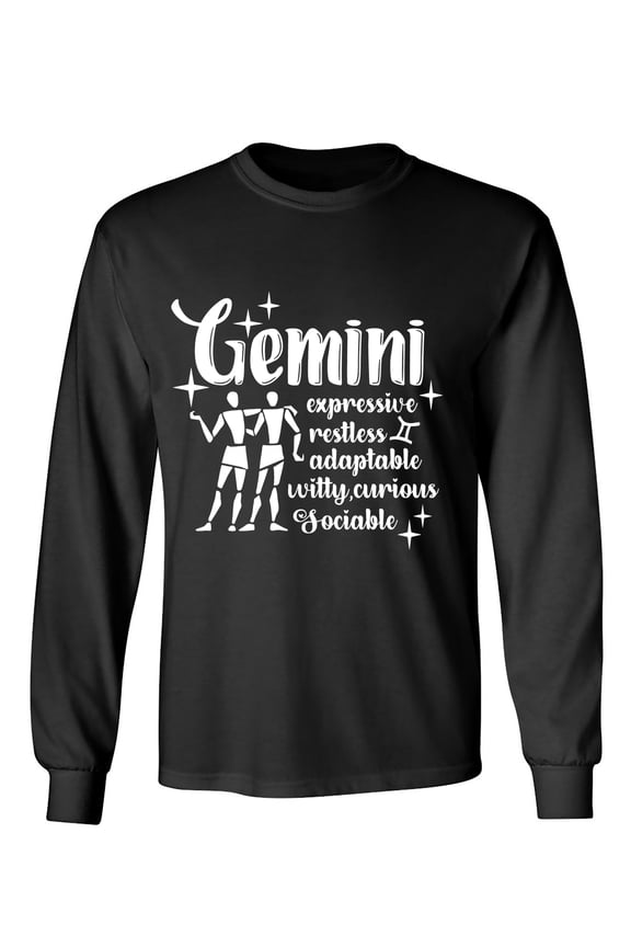 Gemini Expressive Restless Adaptable Witty Curious Sociable Sarcastic Humor Novelty Men's Long Sleeve Shirts