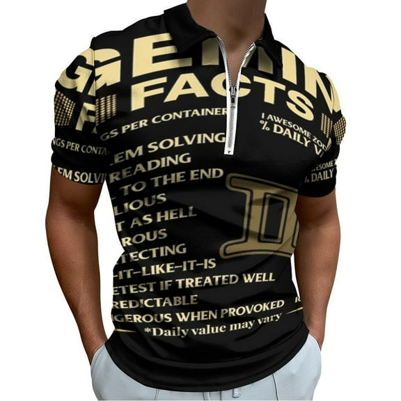Gemini Facts Zodiac Sign Astrology Birthday Gift Men Zipper T-shirt Summer Casual Short Sleeve T-shirt Top