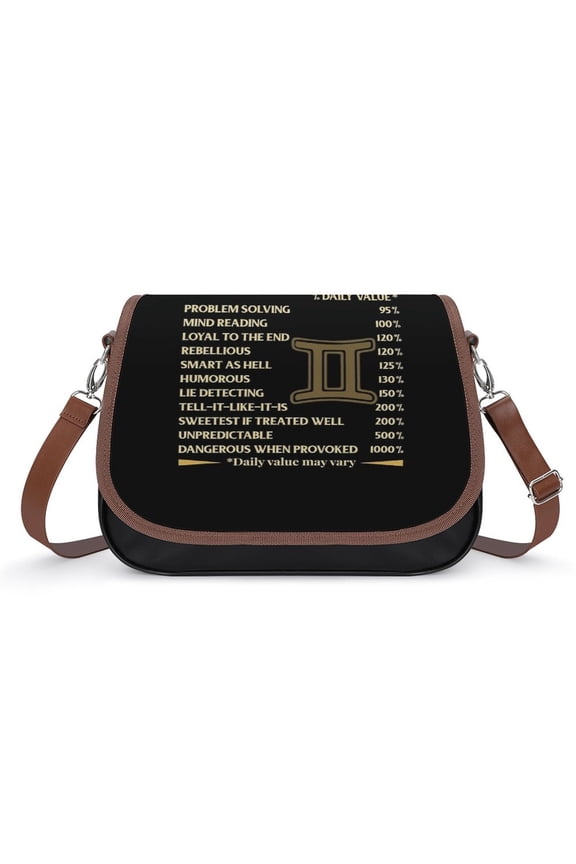 Gemini Facts Zodiac Sign Astrology Birthday Gift Vintage Crossbody Bag for Women Medium Leather Hobo Bags Shoulder Bag Classic City Leather Satchels