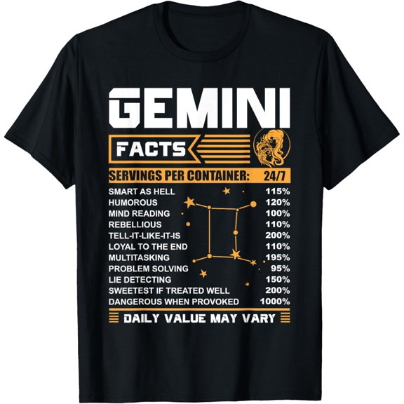 Gemini Facts Zodiac T-Shirt Funny Gemini Birthday Gifts T-Shirt