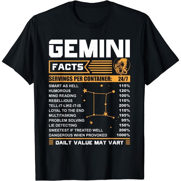 Gemini Facts Zodiac T-Shirt Funny Gemini Birthday Gifts
