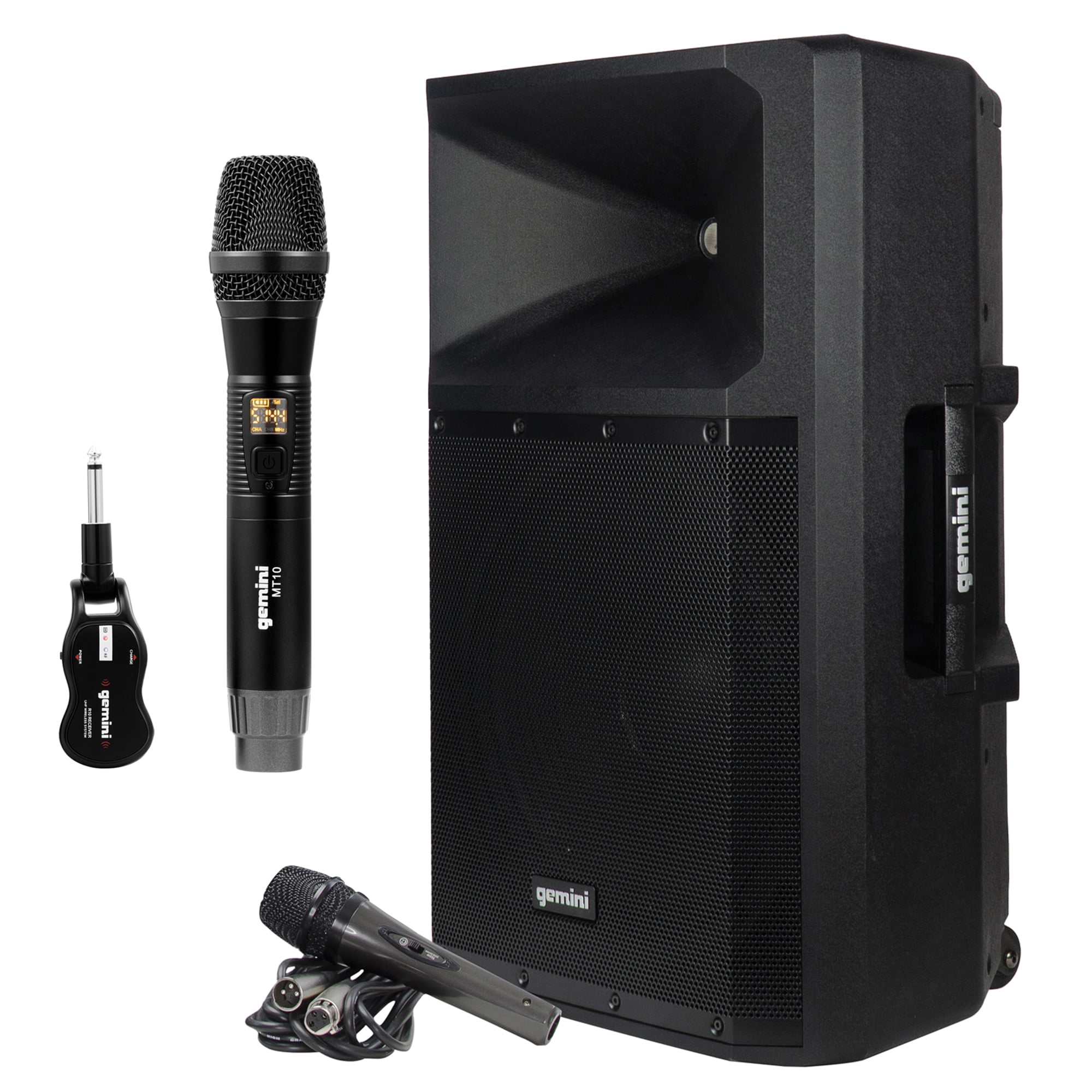 Gemini GSP-2200 Ultra Powerful Bluetooth 2,200 Peak Watt Speaker with Built-In Media Player & GMU-M100 UHF Single Wireless Microphone System, 843631170854