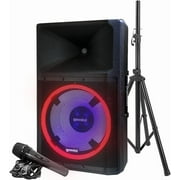Gemini Sound GSP-L2200PK 2200W Bluetooth PA Speaker System, 15" Woofer, TWS, LED Party Lights, Mic+Stand, DJ/Events Ready