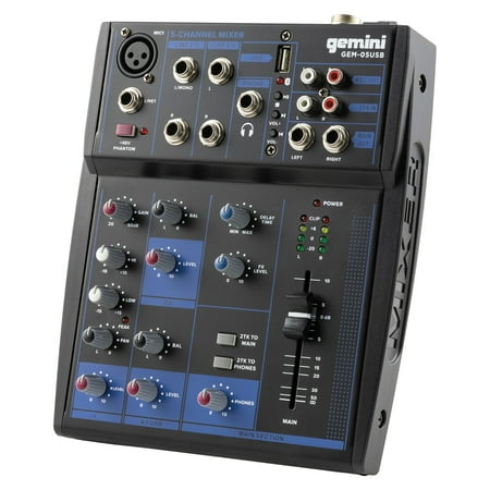 Gemini - GEM-05USB: Compact 5 Channel Bluetooth Mixer - Black