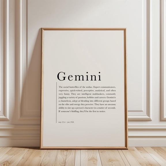Gemini Gemini Zodiac Poster Gemini Definition Poster May June Birthday Present Horoscope Wall Art Wall Art Astrology Poster Wall Art For Decor Present , Poster Print Only