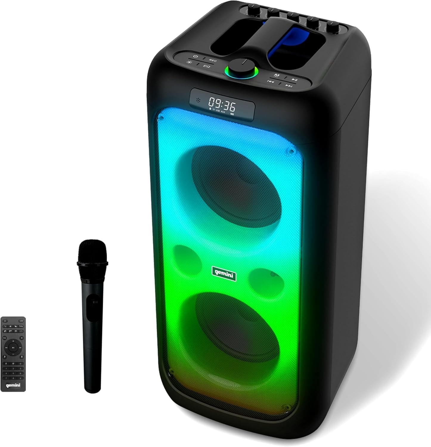 Gemini GGO Series Portable Bluetooth TWS Dual-Woofer Karaoke Boom Box with Lights, Microphone, and Remote, Black, GGO-2650L GGO-2650L