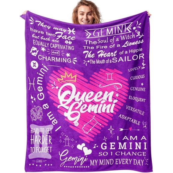 Gemini Gifts for Women - Gemini Zodiac Throw Blanket 50"x60", Ideal June Birthday Gift, Perfect Gemini Birthday Gift, Skin-Friendly Fleece with Original Design and Quotes