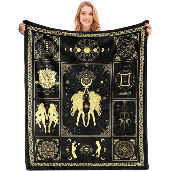 Gemini Gifts for Women Men,Gemini Sherpa Blanket,Astrology Gifts Zodiac Gifts Gemini Birthday Gifts for Women,Horoscopes Gifts Double Layer Fabric Warm Blankets,60" X 50"
