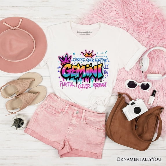 Gemini Graffiti Zodiac T-Shirt, Street Style Astrology Horoscope Tee