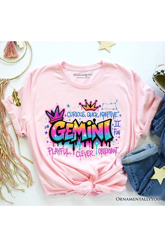 Gemini Graffiti Zodiac T-Shirt, Street Style Astrology Horoscope Tee