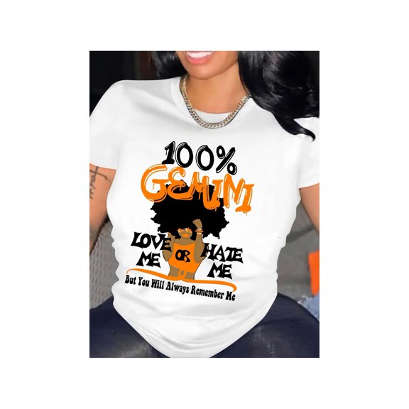 [Gemini Graphic Tee] White 100% Gemini Graphic Tee | Women's Casual Round Neck T-Shirt with Bold "Love Me" & "Hate Me" Design, Short Sleeve, Spring & Summer Essential