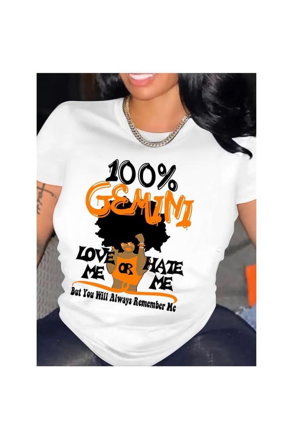 [Gemini Graphic Tee] White 100% Gemini Graphic Tee | Women's Casual Round Neck T-Shirt with Bold "Love Me" & "Hate Me" Design, Short Sleeve, Spring & Summer Essential