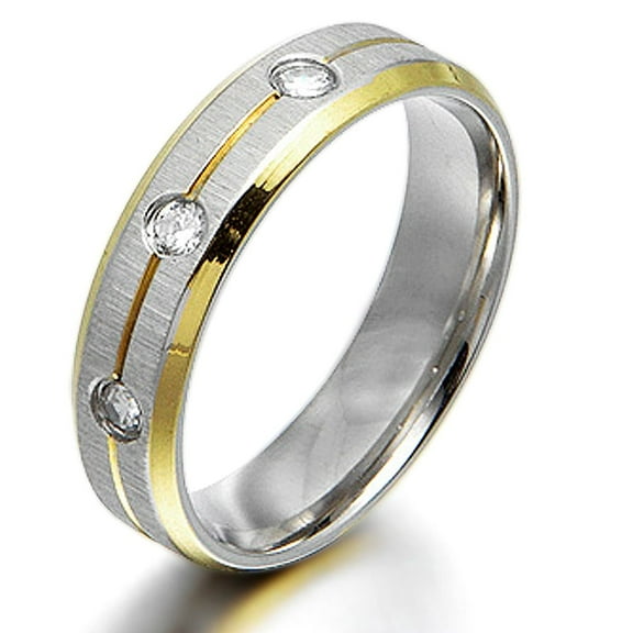 Gemini Groom or Bride 18K Gold Filled CZ Diamonds Promise Wedding Titanium Ring width 4mm US Size 4.5 Valentine's Day Gift