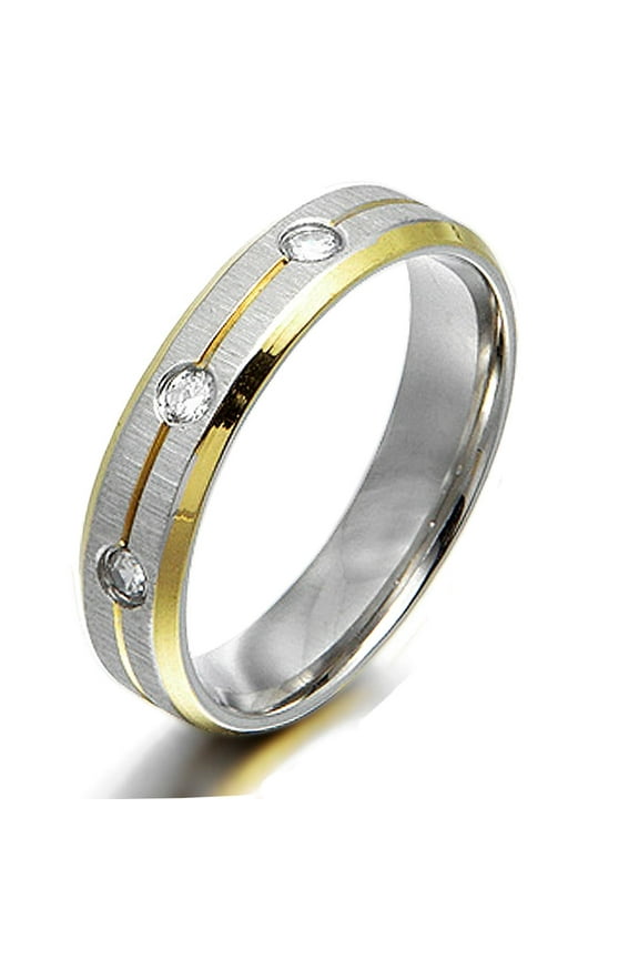 Groom or Bride 18K Gold Filled CZ Diamonds Promise Wedding Titanium Ring width 4mm US Size 6 Valentine's Day Gift
