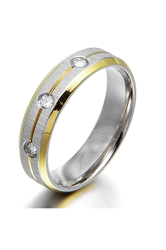 Groom or Bride 18K Gold Filled CZ Diamonds Promise Wedding Titanium Ring width 4mm US Size 7 Valentine's Day Gift