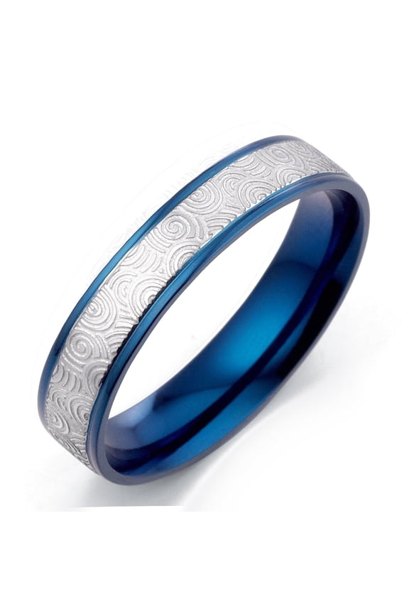 Groom or Bride Blue Wedding Anniversary Promise Titanium Rings width 4mm US Size 9.75 Valentine's Day Gift