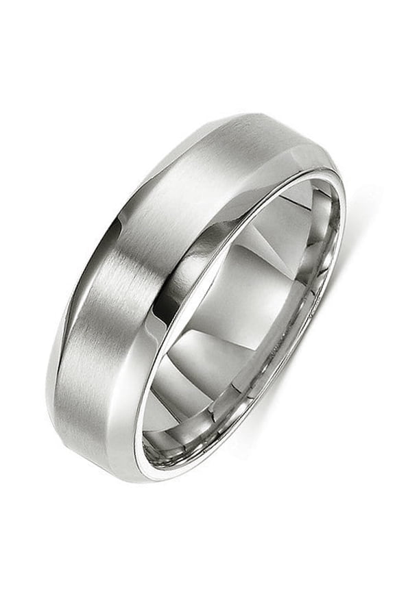 Groom or Bride Comfort-Fit Beveled Edge Edge Plain Wedding Band Titanium Rings Width 7mm Size 10 Valentine's Day Gift
