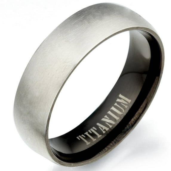 Gemini Groom or Bride Two Tone Black Matt and Polish Titanium Wedding Ring width 7mm US Size 7.25 Valentine's Day Gift