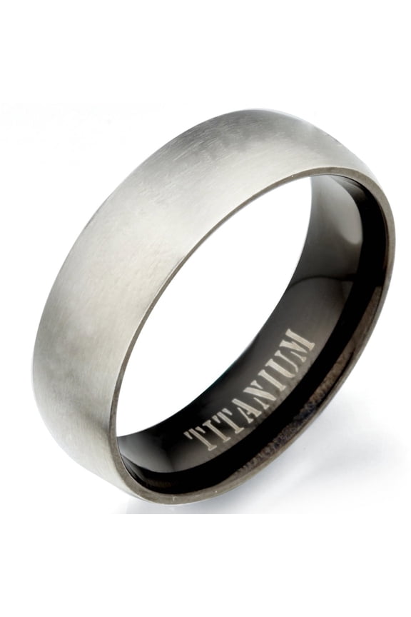 Groom or Bride Two Tone Black Matt and Polish Titanium Wedding Ring Width 7mm US Size 7.75 Valentine's Day Gift