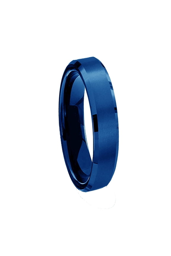 His or Her Blue Comfort-Fit Beveled Edge Edge Plain Wedding Band Titanium Ring Valentine's Day Gift for Men Women, Width 5mm