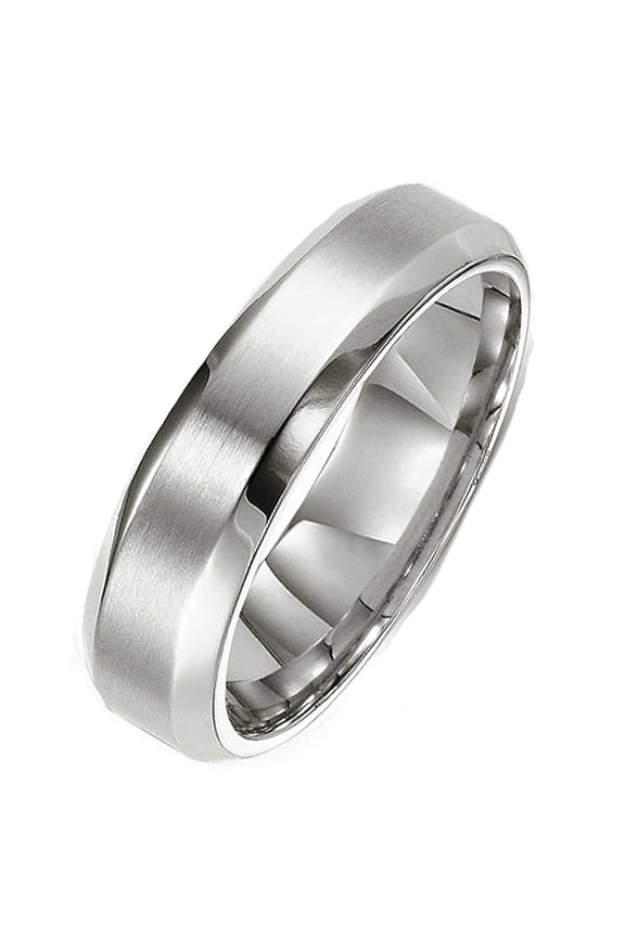 His or Her Comfort-Fit Beveled Edge Edge Plain Wedding Band Titanium Rings width 5mm Size 6.5 Valentine's Day Gift