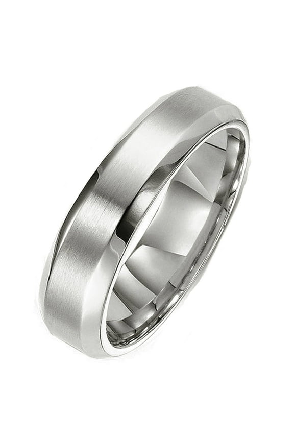 His or Her Comfort-Fit Beveled Edge Edge Plain Wedding Band Titanium Rings Width 5mm Valentine's Day Gift