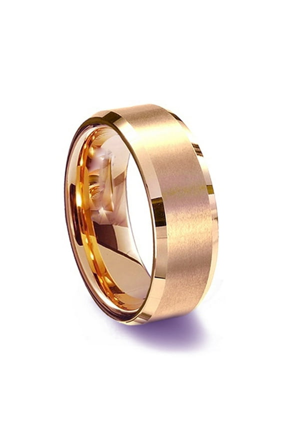 His or Her Rose Gold Comfort-Fit Beveled Edge Edge Plain Wedding Band Titanium Ring Valentine's Day Gift for Men Women, Width 7mm