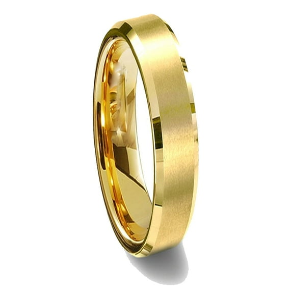 Gemini His or Her Yellow Gold Comfort-Fit Beveled Edge Edge Plain Wedding Band Titanium Ring Valentine's Day Gift for Men Women, Width 5mm