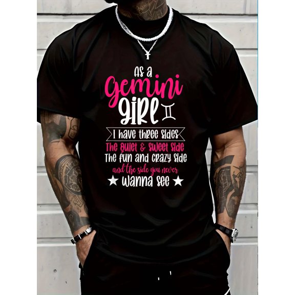 Gemini I'm A Gemini Girl I Have Three Sides Funny Gemini T-Shirt Soft Cotton Lightweight Casual Graphic Tee,Casual Summer Fashion T-shirt