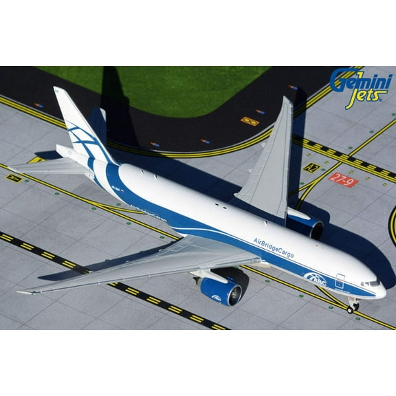 Boeing 777F Commercial Aircraft "AirBridgeCargo" White with Blue Stripes 1/400 Diecast Model Airplane by GeminiJets