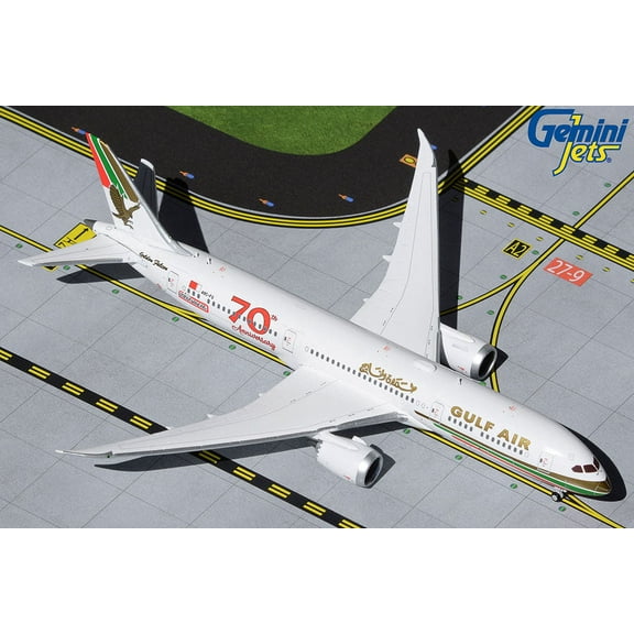 Boeing 787-9 Commercial Aircraft "Gulf Air - 70th Anniversary" White with Graphics 1/400 Diecast Model Airplane by GeminiJets