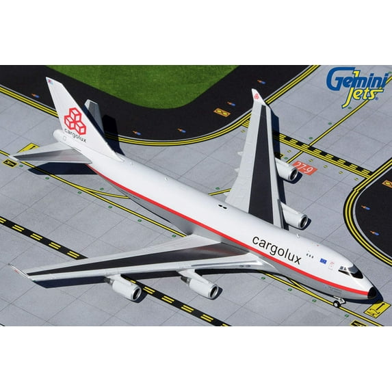 Boeing 747-400F Commercial Aircraft "Cargolux" White and Silver with Red Stripes 1/400 Diecast Model Airplane by GeminiJets