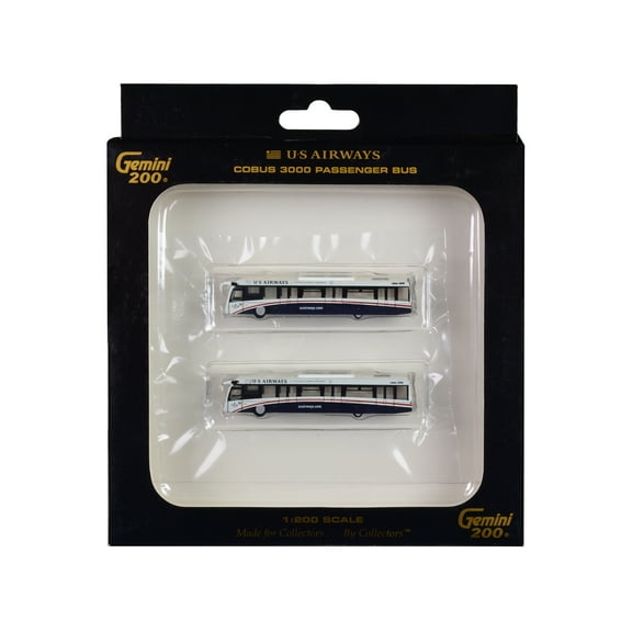 Cobus 3000 Passenger Bus White and Blue "US Airways Shuttle Bus" 2 Piece Set "Gemini 200" Series Diecast Models by GeminiJets