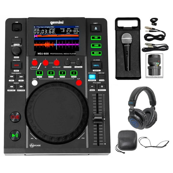 Gemini MDJ-600 Tabletop USB/CD Media Player DJ MIDI Controller+Headphones+Mic