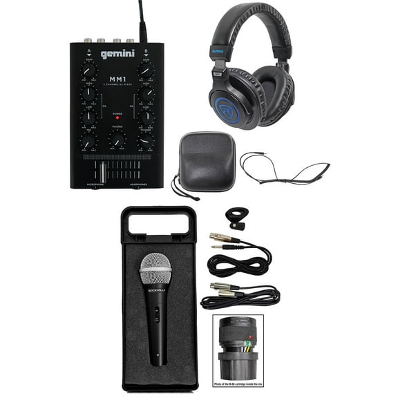 Gemini MM1 Pocket-Sized 2-Channel DJ Mixer w/ 2-Band EQ+Microphone+Headphones
