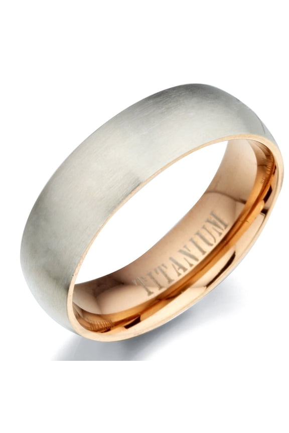 Matt and Polish Plain Two Tone Rose Gold Titanium Wedding Ring width 7mm US Size 7.25 Valentine's Day Gift