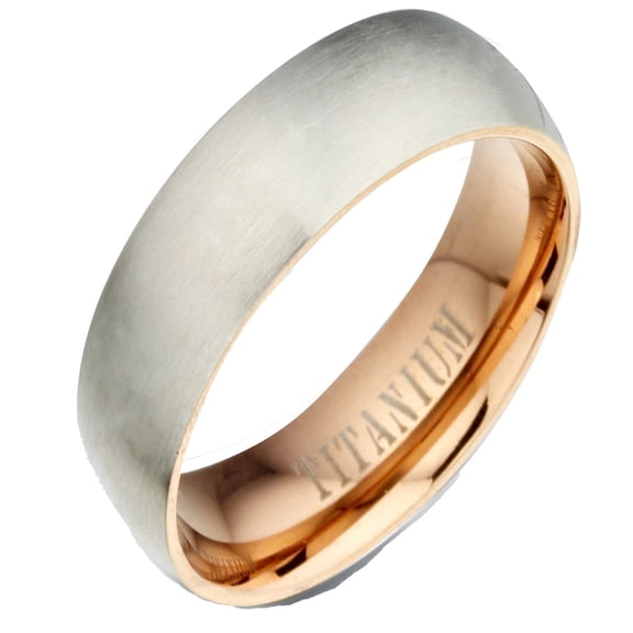 Gemini Matt and Polish Women's Plain Two Tone Rose Gold Titanium Wedding Ring width 5mm US Size 6 Valentine's Day Gift