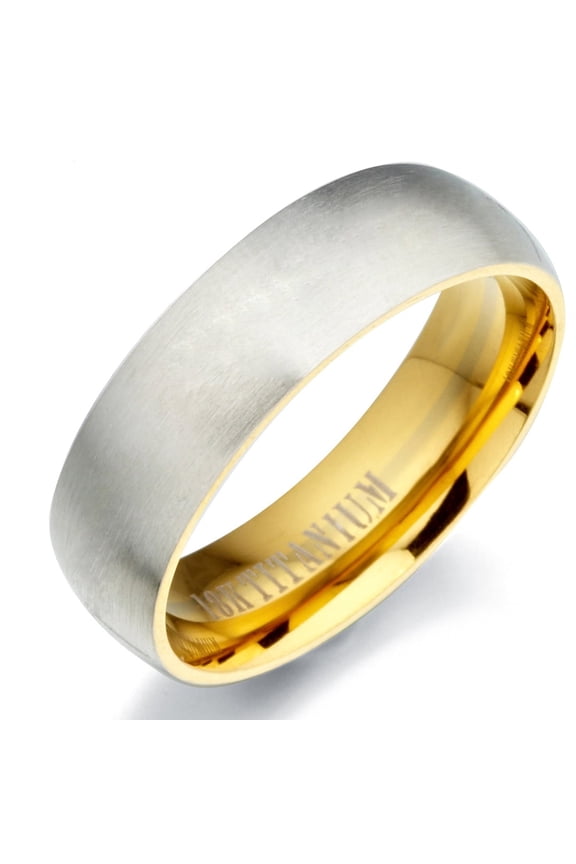 Men's 18K Gold Filled Two Tone Matte & Polish Anniversary Titanium Wedding Ring Width 7mm US Size 7 Valentine's Day Gift