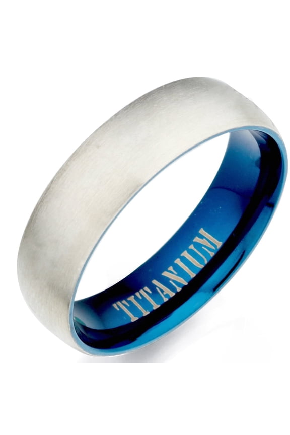 Men's Blue Two Tone Matte & Polish Anniversary Titanium Wedding Ring width 7mm US 15 Valentine's Day Gift