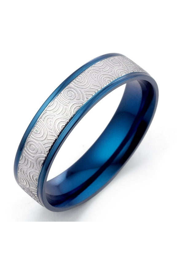 Muti Tone Blue & Silver Wedding Anniversary Promise Titanium Rings Width 6mm US Size 9.75 Valentine's Day Gift