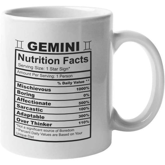Gemini Nutrition Facts Coffee Mug Funny Motivation Inspiration 11-ounce White Ceramic Novelty Cup CMP00136