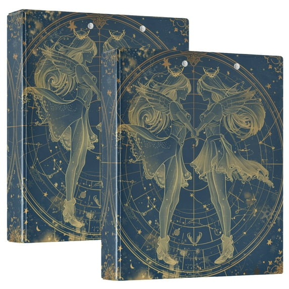 Gemini Of Zodiac 2 Pcs Hardcover 3 Ring Binder 1.5” Round Rings Letter Size Paper Pockets for School Office Supplies