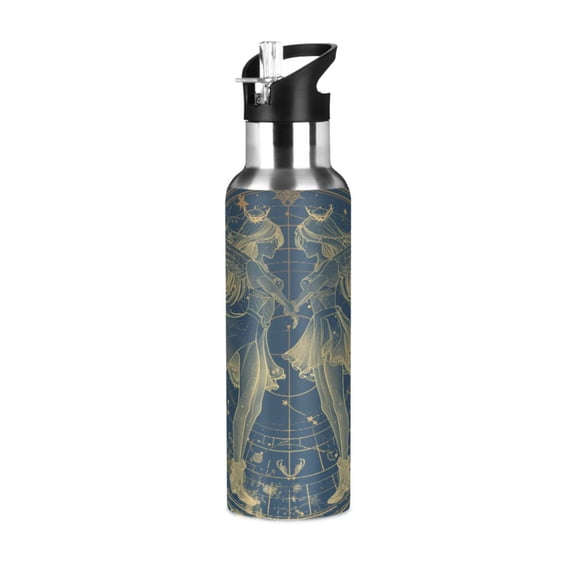 Water Bottles 34oz Straw Lid Wide Mouth Stainless Steel for School Sport Travel Gemini Of Zodiac