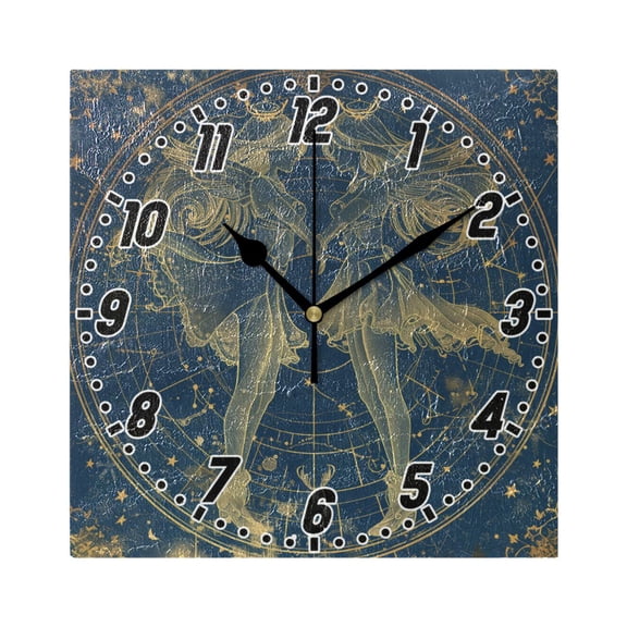 Gemini Of Zodiac Wall Clock Battery Operated Silent Non-Ticking Bedroom Office Kitchen Home School Decor 7.8"(Black)