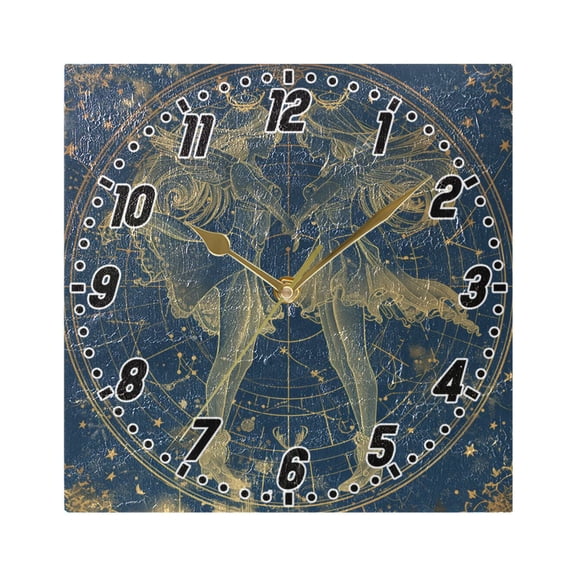 Gemini Of Zodiac Wall Clock Battery Operated Silent Non-Ticking Bedroom Office Kitchen Home School Decor 7.8"(Gold)