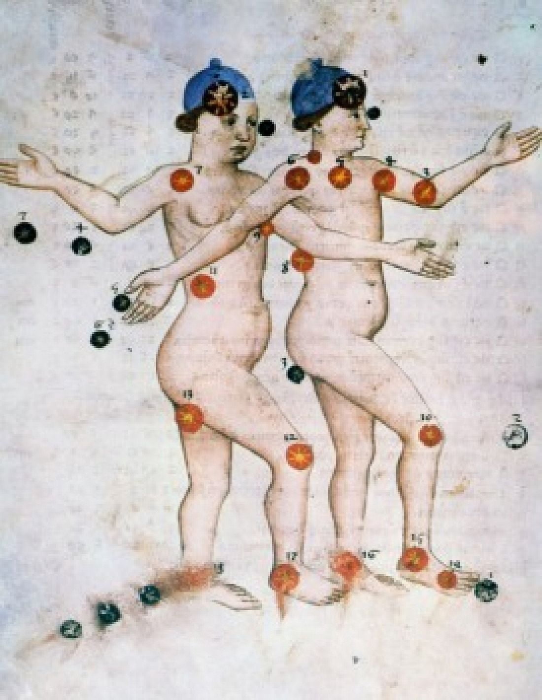 Gemini Or Twins Signs Of The Zodiac by artist unknown (from Atlas Celeste De Strabov) Canvas Art - (18 x 24)